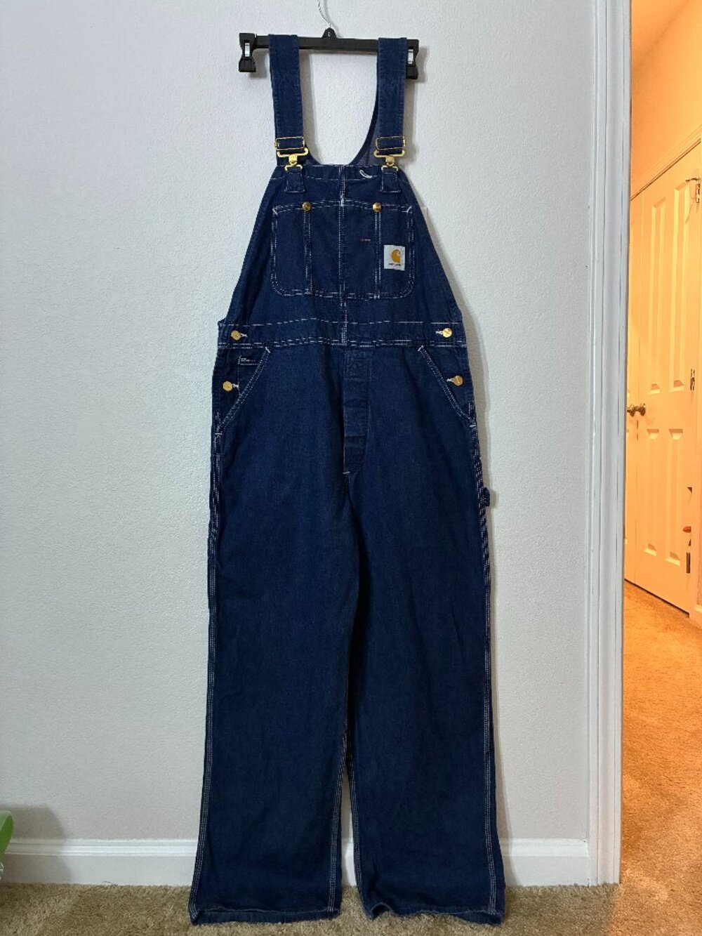 Vintage Carhartt USA Made Denim Bib Overalls 35x30 Dark Wash Workwear